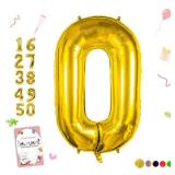 Smlpuame 40 inch Number Balloon 0-9 Gold Large Number 0 Balloons,Digital Balloons for Birthday Party Celebration Decorations Supplies, Helium Foil Number Balloons for Wedding Anniversary