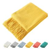 Homiest Decorative Knitted Throw Blanket with Fringe Soft & Cozy Tassel Blanket for Couch Sofa Bed (Yellow,50x60)