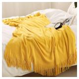 Homiest Decorative Knitted Throw Blanket with Fringe Soft & Cozy Tassel Blanket for Couch Sofa Bed (Yellow,50x60)