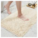 TECHMILLY Soft Fluffy Chenille Bathroom Rugs, Non Slip Absorbent Bath Mats for Bathroom, Washable and Quick Dry, Cream, 20" x 32"