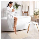 TECHMILLY Soft Fluffy Chenille Bathroom Rugs, Non Slip Absorbent Bath Mats for Bathroom, Washable and Quick Dry, Cream, 20" x 32"