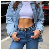 WOWOGO Studded Belt for Women Skinny Leather Belt Fashion Punk Thin Ladies Belt for Jeans Pants Dresses