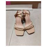 RIBONGZ Nude Strappy High Heels for Women Prom Heeled Sandals Square Open Toe Ankle Strap Chunky Wedding Bridal Shoes Block High Heels for Party Dress 7