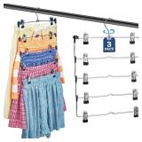 Zober 5-Tier Skirt Hangers with Clips - Metal, Non-Slip Space Saving Pants Hangers W/Adjustable Clips & Swivel Hooks - Skirt Hangers for Women (3-Pack)