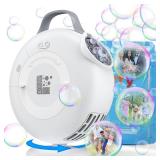 Bubble Machine, Automatic Bubble Blower for Kids Toddlers, 8000+ Bubbles Per Minute, 90° 200° Oscillating Electric Plug-in or Batteries Bubble Maker, Bubble Toys for Outdoor Birthday Party - White