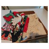 Miscellaneous Christmas doilies and pot holders and Lace tablecloth