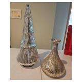 Mercury glass Style Christmas tree and vase, Christmas tree is 16 in tall