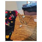 Five, ladies sweaters size medium, two Christmas sweaters