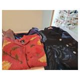 Ladies size medium sweaters, size medium leather trimmed vest