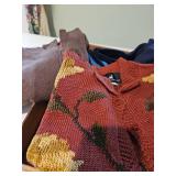 Ladies size medium sweaters, size medium leather trimmed vest