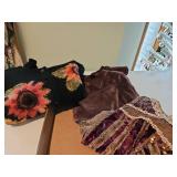 Lady size extra large floral trimmed sweater, blitzy top, and purple velvet