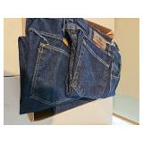 Three pair, 34x30 Wrangler and rustler jeans, appear to be fairly new