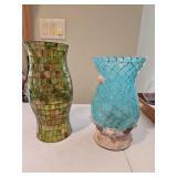 Two glass Mosaic candle holders