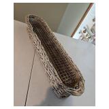 White wicker basket with metal tray setup for flowers