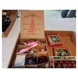 Vintage Shiny Bright ornaments, miniature Christmas tree brand ornaments