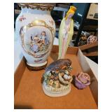 Victorian style vase, madonna, bird statue, small rose is possibly a perfume bottle