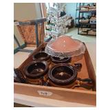 Four ceramic Bean Pots with lids, vintage light fixture