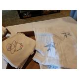 Vintage embroidered quilt top only, embroidered tea towels