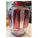 Vintage Ruby Red Cut Crystal Vase,  10 in tall
