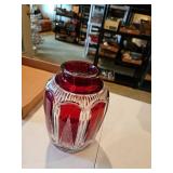Vintage Ruby Red Cut Crystal Vase,  10 in tall