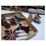 Christmas themed candle holders, stained glass Christmas decor