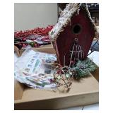 Christmas decor birdhouse, small bird ornament, gift tags