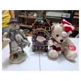 Decorative snowman, small metal candle holder lantern, Christmas Bear