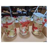 Three, decorative glass candle holders