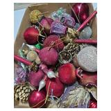 Assorted maroon and gold beaded and glittered fruit Christmas ornaments