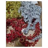 Red glass beaded garland, miscellaneous foil garlands