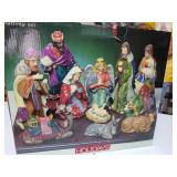 11 figure nativity set with wood base