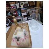 Hurricane globe, lamp globe, gold lamp base, Square candle