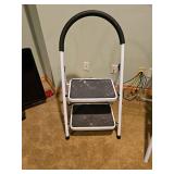 White metal two-step fold up step stool