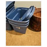 Three large Blue totes with lids
