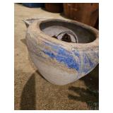 Large primitive pottery planter with pine cones