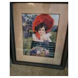 Approximately 12x14 framed print little girl in red hat