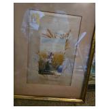 14x18 hand painted on silk of two children, framed