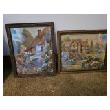 Pair of 8x10 framed antique Cottage prints