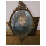 20x12 oval framed picture of young boy, metal frame