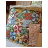 Possibly Mennonite made, too small covers and pillows, Patchwork quilt crib set, 55x48