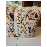 Pair of crewel stitched 16 inch bird pillows