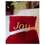 Red joy and green stocking cap needlepoint Christmas pillows