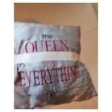 Small the queen of everything pillow and two small decorative pillows
