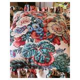 Four, large floral decorative pillows with ruffled Edge
