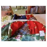 Antique curtain fabric backed, hand tied polyester quilt, 84 and a half by 68