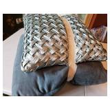 Blue fancy satin and suedecloth decorative pillows