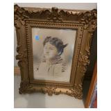 16x20 antique framed print of young girl