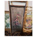 Appears to be oil on metal poppies, bamboo frame