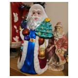 Approximately 12-in tall hand blown glass Santa ornament