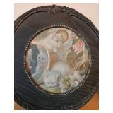 12-in antique framed picture of kittens